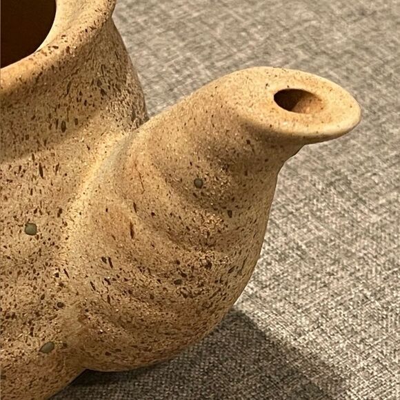 Vintage Handcrafted Pottery Stoneware Speckle Textured Green Glaze Teapot - Picture 8 of 9